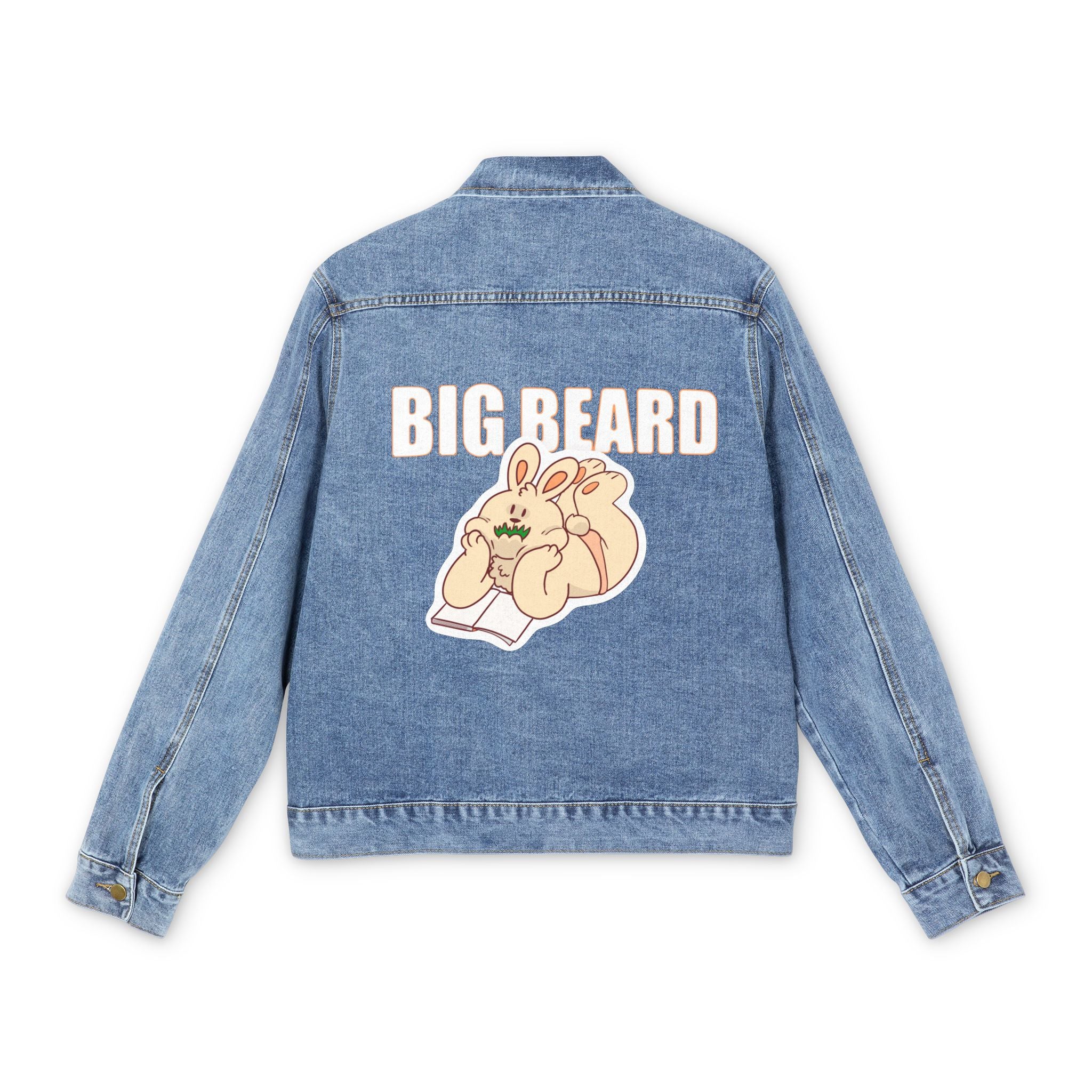 Big Beard Bunny Illustration Men's Denim Jacket | Cute Rabbit Cartoon, Cozy Vibes