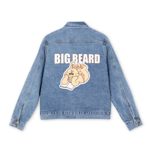 Big Beard Bunny Illustration Men's Denim Jacket | Cute Rabbit Cartoon, Cozy Vibes