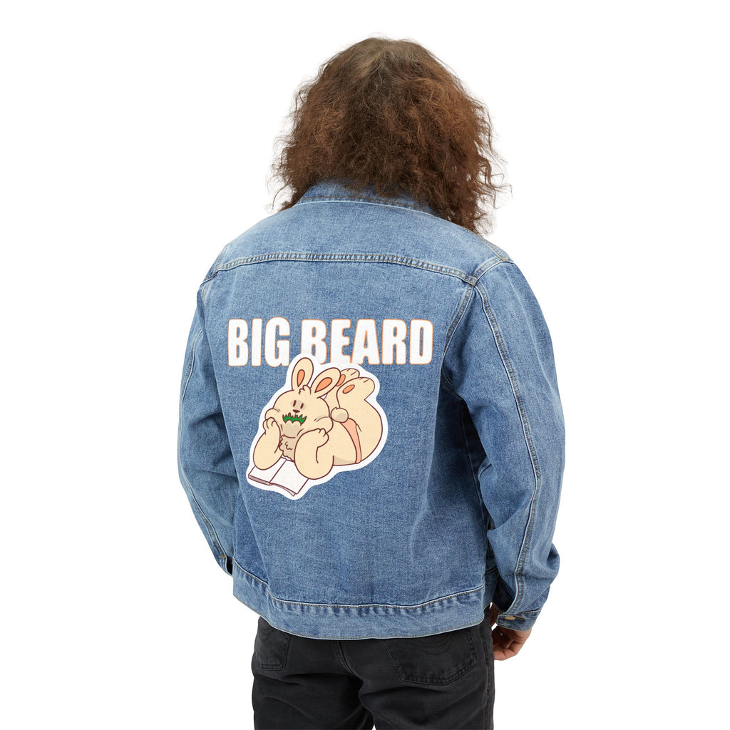 Big Beard Bunny Illustration Men's Denim Jacket | Cute Rabbit Cartoon, Cozy Vibes