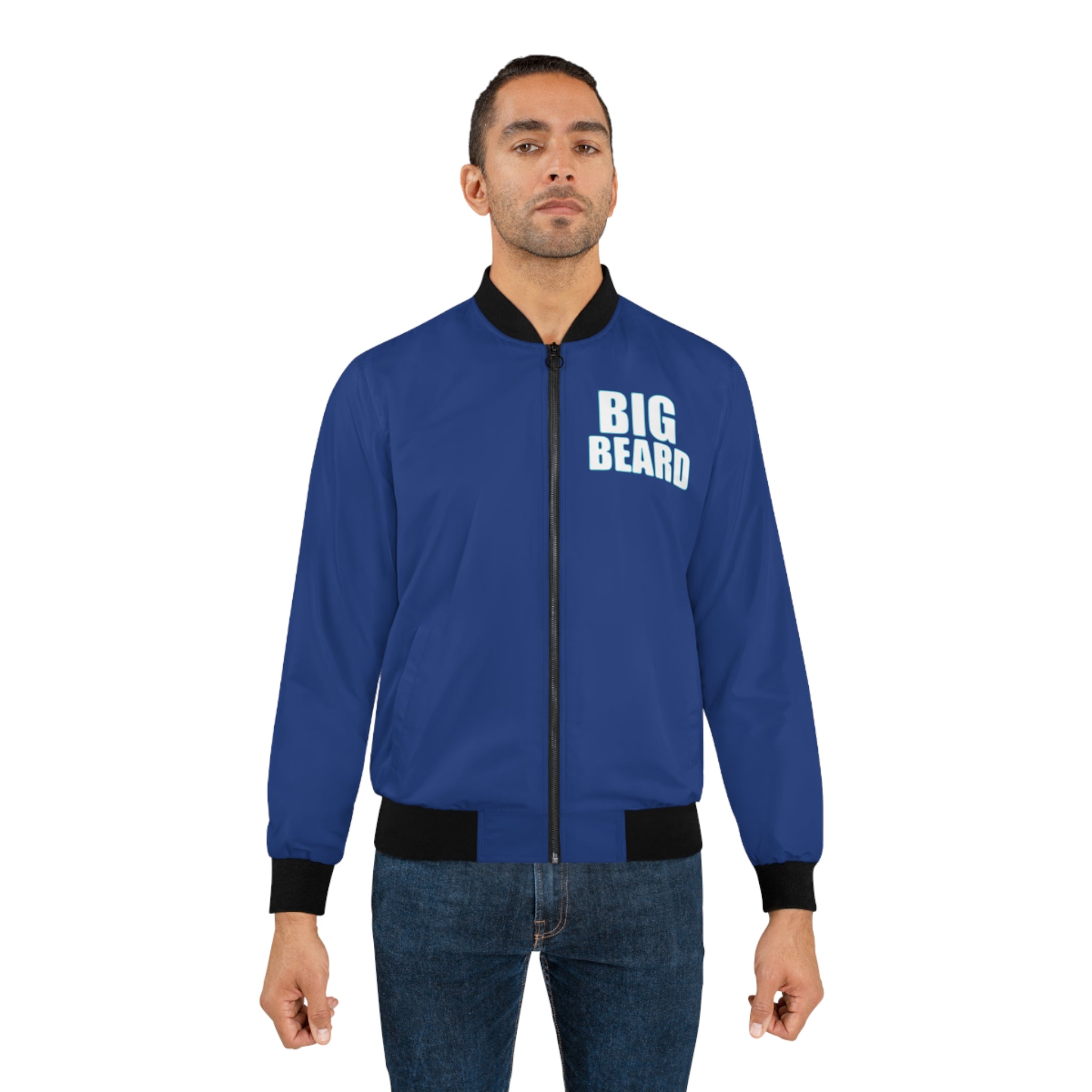 Big Beard bomber jacket | Blue text graphic jacket